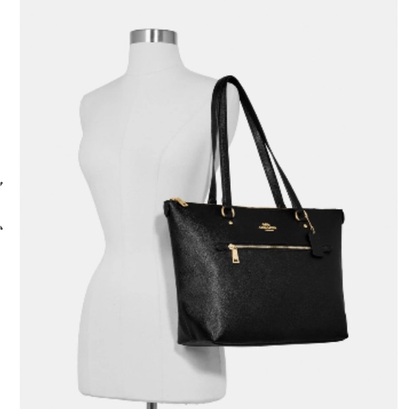 Coach 2Pcs Set BLACK Crossgrain Leather Gallery Tote Shoulder Bag/Wallet - Picture 2 of 9